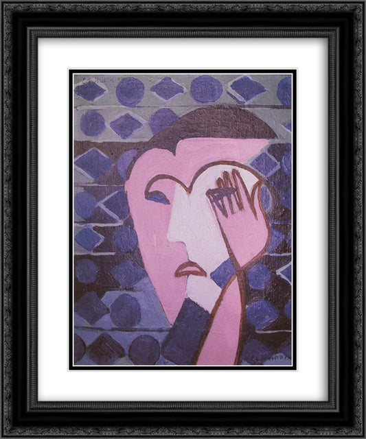 Sad Female Head 20x24 Black Ornate Wood Framed Art Print Poster with Double Matting by Kirchner, Ernst Ludwig