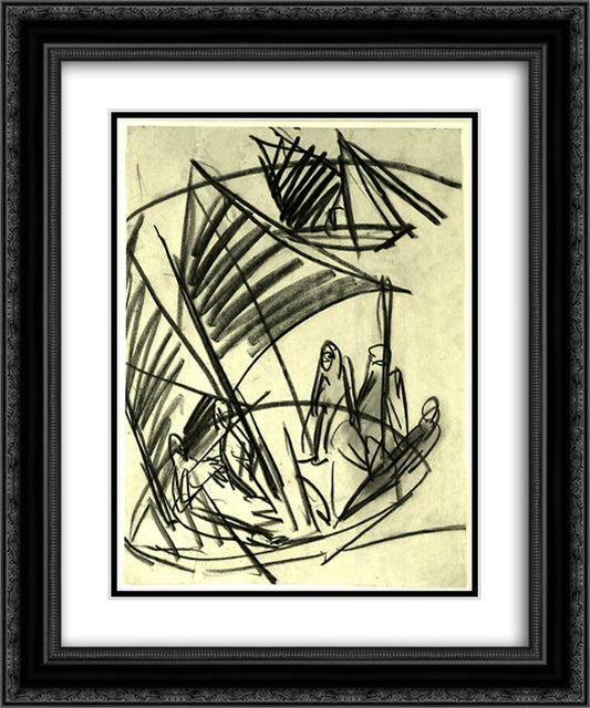 Sailboats at Fehmarn 20x24 Black Ornate Wood Framed Art Print Poster with Double Matting by Kirchner, Ernst Ludwig