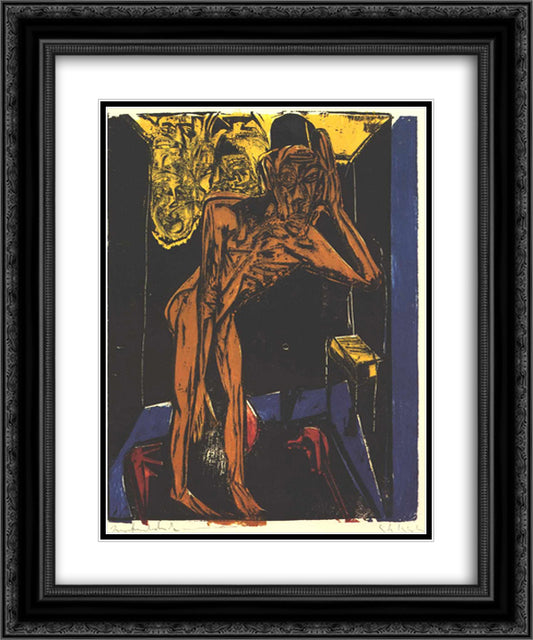 Schlemihls in the Loneliness of the Room 20x24 Black Ornate Wood Framed Art Print Poster with Double Matting by Kirchner, Ernst Ludwig