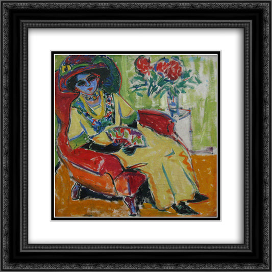 Seated Lady (Dodo) 20x20 Black Ornate Wood Framed Art Print Poster with Double Matting by Kirchner, Ernst Ludwig