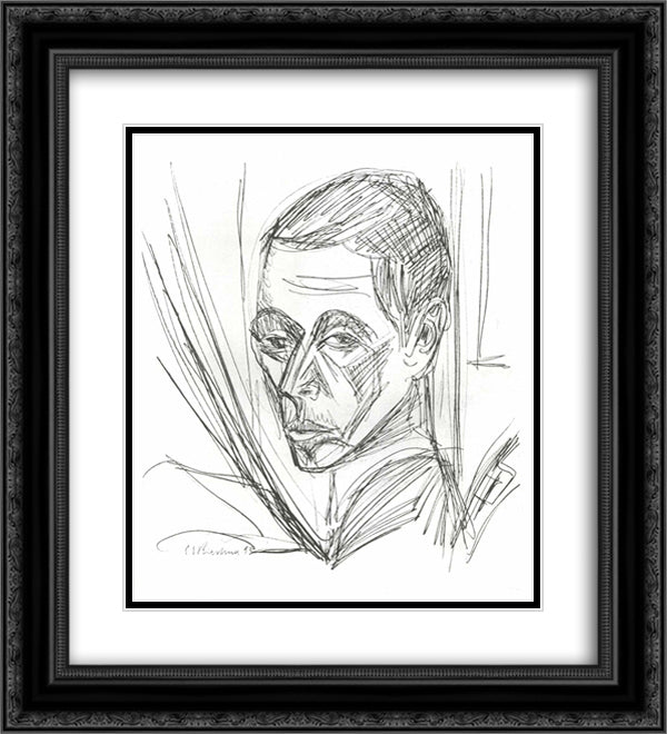 Self-portrait 20x22 Black Ornate Wood Framed Art Print Poster with Double Matting by Kirchner, Ernst Ludwig
