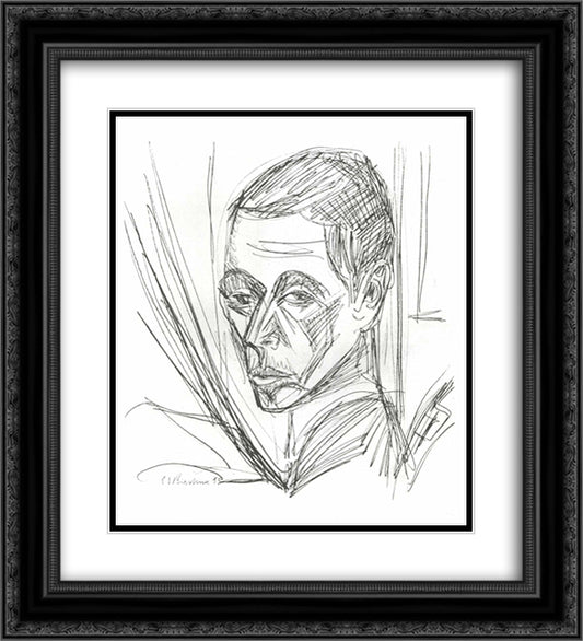 Self-portrait 20x22 Black Ornate Wood Framed Art Print Poster with Double Matting by Kirchner, Ernst Ludwig
