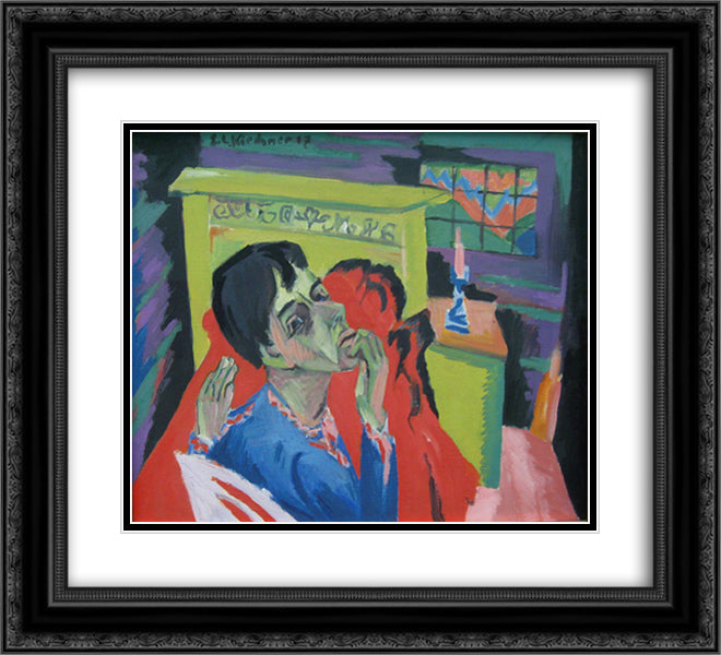 Self-Portrait as an Invalid 22x20 Black Ornate Wood Framed Art Print Poster with Double Matting by Kirchner, Ernst Ludwig
