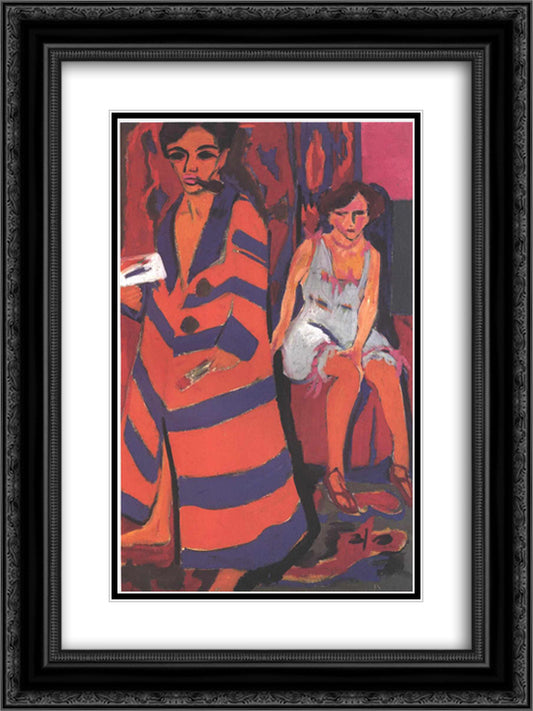 Self-Portrait with a Model 18x24 Black Ornate Wood Framed Art Print Poster with Double Matting by Kirchner, Ernst Ludwig