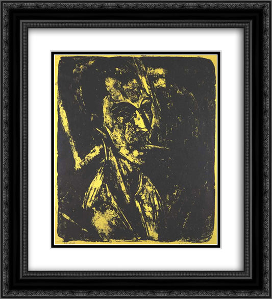 Self-portrait with Cigarette 20x22 Black Ornate Wood Framed Art Print Poster with Double Matting by Kirchner, Ernst Ludwig