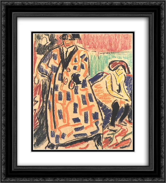 Self-portrait with Model 20x22 Black Ornate Wood Framed Art Print Poster with Double Matting by Kirchner, Ernst Ludwig