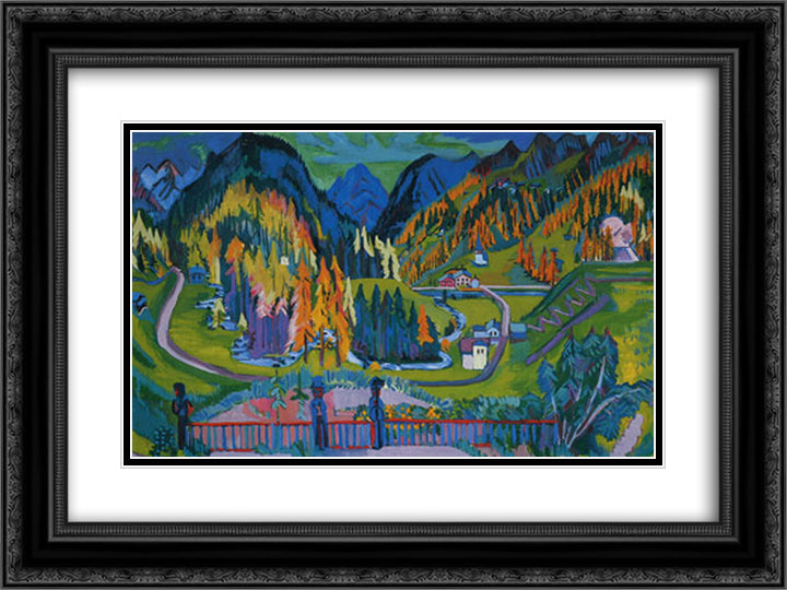 Sertigtal in Autumn 24x18 Black Ornate Wood Framed Art Print Poster with Double Matting by Kirchner, Ernst Ludwig