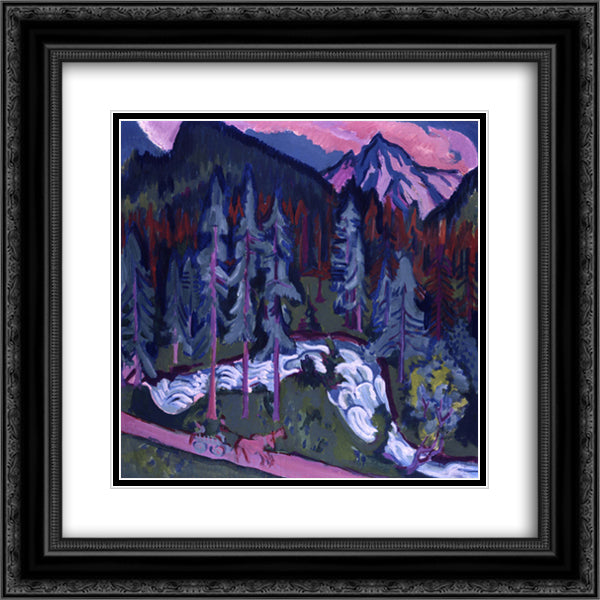 Sertigweg 20x20 Black Ornate Wood Framed Art Print Poster with Double Matting by Kirchner, Ernst Ludwig