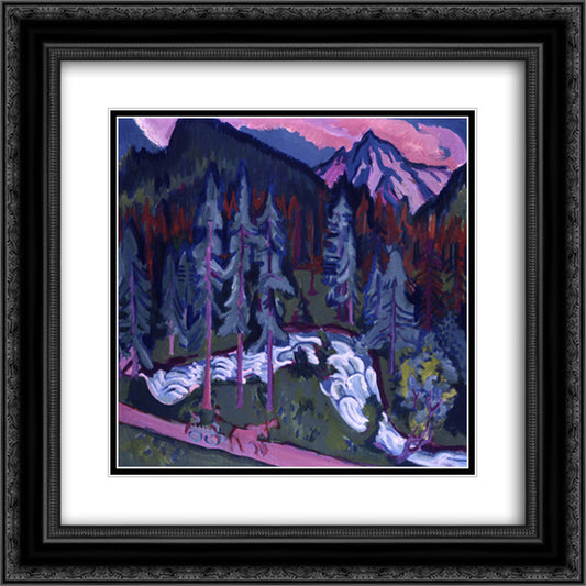 Sertigweg 20x20 Black Ornate Wood Framed Art Print Poster with Double Matting by Kirchner, Ernst Ludwig