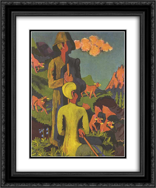 Shepherd in the evening 20x24 Black Ornate Wood Framed Art Print Poster with Double Matting by Kirchner, Ernst Ludwig