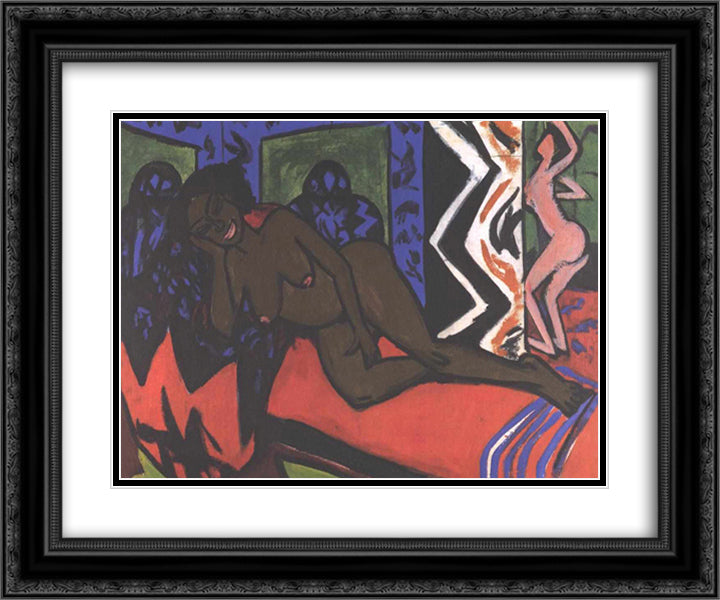 Sleeping Nilly 24x20 Black Ornate Wood Framed Art Print Poster with Double Matting by Kirchner, Ernst Ludwig