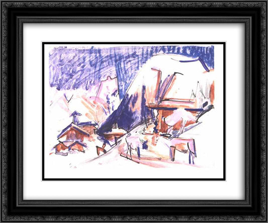 Snow at the Staffelalp 24x20 Black Ornate Wood Framed Art Print Poster with Double Matting by Kirchner, Ernst Ludwig