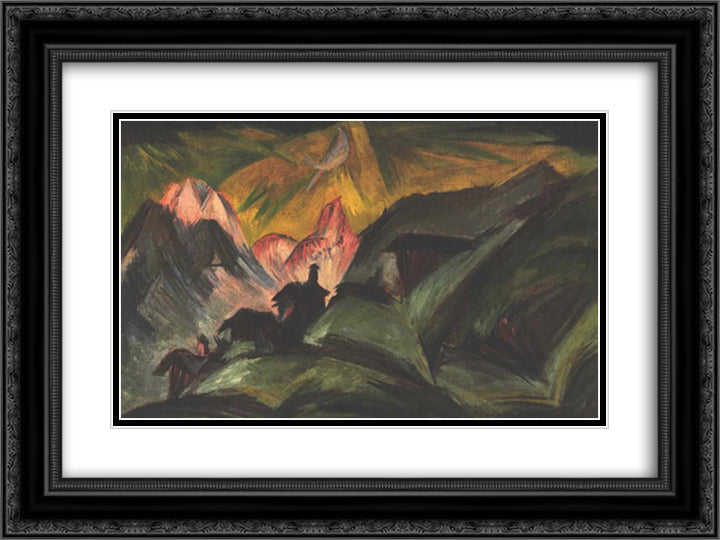 Stafelalp at Moon Light 24x18 Black Ornate Wood Framed Art Print Poster with Double Matting by Kirchner, Ernst Ludwig