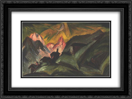 Stafelalp at Moon Light 24x18 Black Ornate Wood Framed Art Print Poster with Double Matting by Kirchner, Ernst Ludwig
