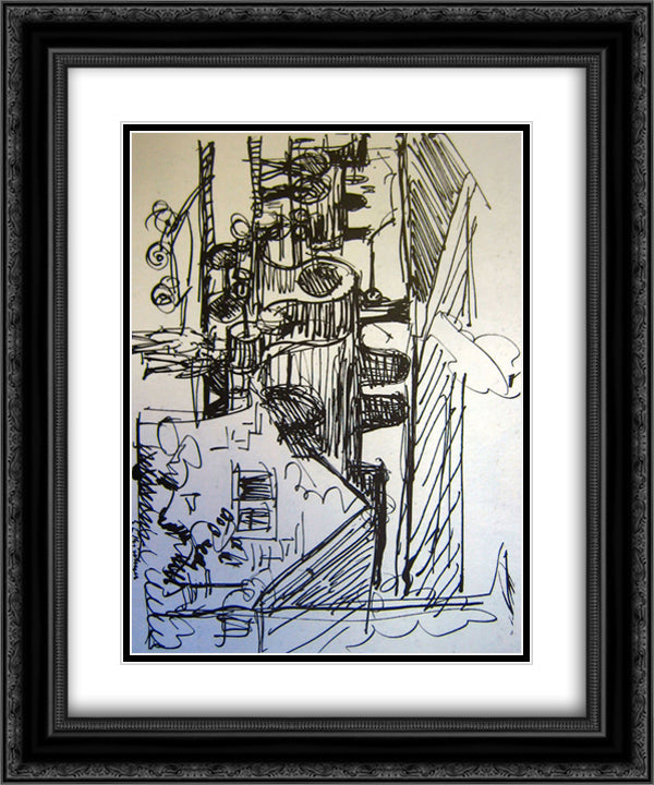 Station in Davos 20x24 Black Ornate Wood Framed Art Print Poster with Double Matting by Kirchner, Ernst Ludwig