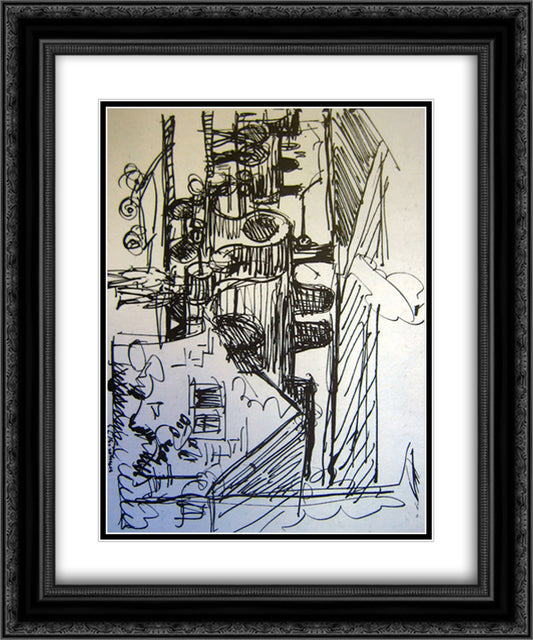 Station in Davos 20x24 Black Ornate Wood Framed Art Print Poster with Double Matting by Kirchner, Ernst Ludwig