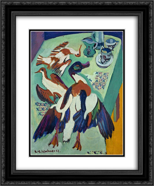 Still Life with Duck and Snipe 20x24 Black Ornate Wood Framed Art Print Poster with Double Matting by Kirchner, Ernst Ludwig