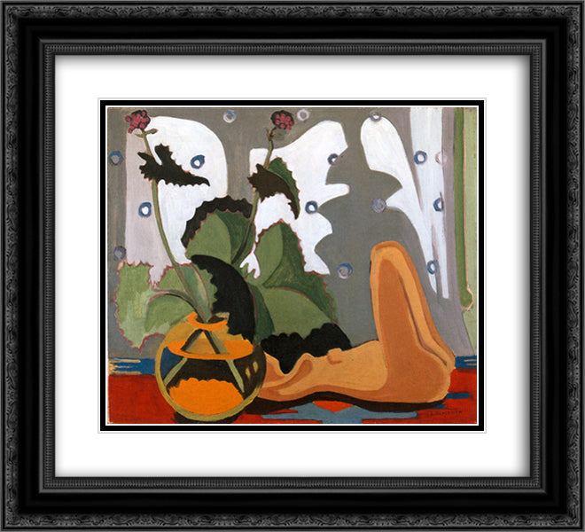 Still Life with Sculpture in front of a Window 22x20 Black Ornate Wood Framed Art Print Poster with Double Matting by Kirchner, Ernst Ludwig