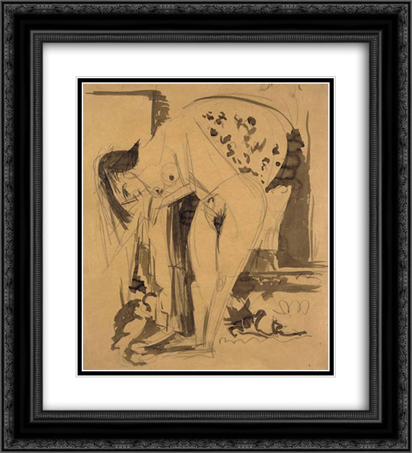 Stooping Act in Space 20x22 Black Ornate Wood Framed Art Print Poster with Double Matting by Kirchner, Ernst Ludwig