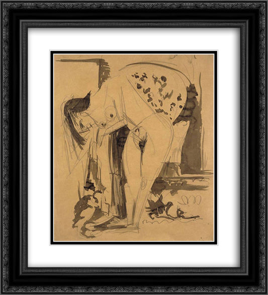 Stooping Act in Space 20x22 Black Ornate Wood Framed Art Print Poster with Double Matting by Kirchner, Ernst Ludwig