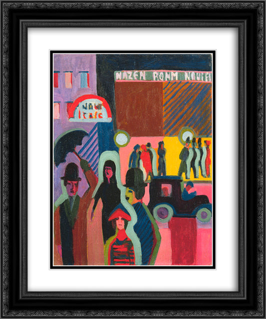 Store in the Rain 20x24 Black Ornate Wood Framed Art Print Poster with Double Matting by Kirchner, Ernst Ludwig