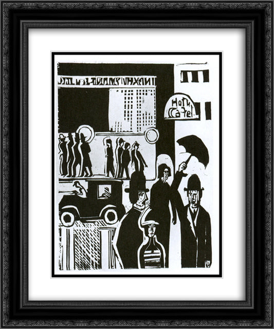 Street in the Rain 20x24 Black Ornate Wood Framed Art Print Poster with Double Matting by Kirchner, Ernst Ludwig