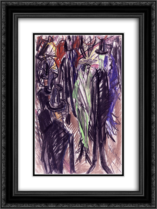 Street Scene 18x24 Black Ornate Wood Framed Art Print Poster with Double Matting by Kirchner, Ernst Ludwig