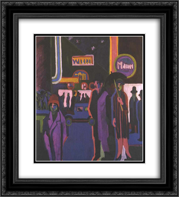 Street Scene at Night 20x22 Black Ornate Wood Framed Art Print Poster with Double Matting by Kirchner, Ernst Ludwig