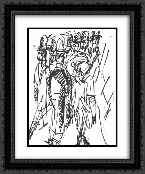 Street Scene in Berlin 20x24 Black Ornate Wood Framed Art Print Poster with Double Matting by Kirchner, Ernst Ludwig