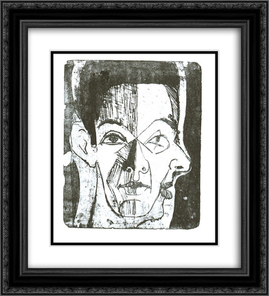 Study of a Head 20x22 Black Ornate Wood Framed Art Print Poster with Double Matting by Kirchner, Ernst Ludwig
