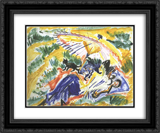 Sun Bath 24x20 Black Ornate Wood Framed Art Print Poster with Double Matting by Kirchner, Ernst Ludwig
