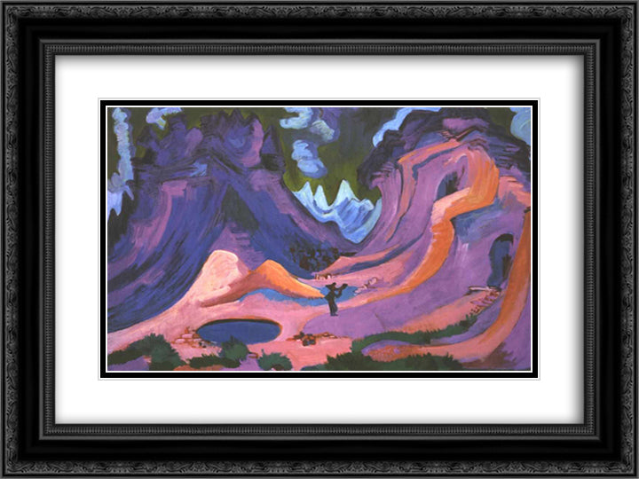 The Amselfluh 24x18 Black Ornate Wood Framed Art Print Poster with Double Matting by Kirchner, Ernst Ludwig