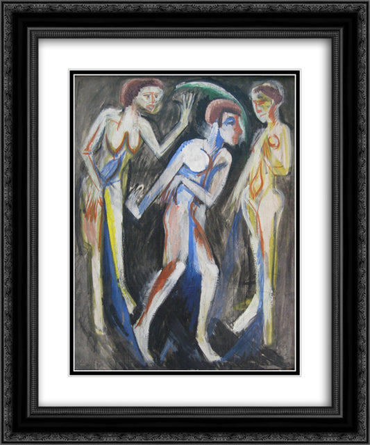 The Dance between the Women 20x24 Black Ornate Wood Framed Art Print Poster with Double Matting by Kirchner, Ernst Ludwig