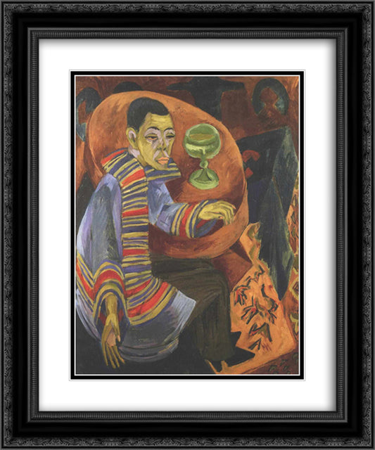The Drinker (self-portrait) 20x24 Black Ornate Wood Framed Art Print Poster with Double Matting by Kirchner, Ernst Ludwig