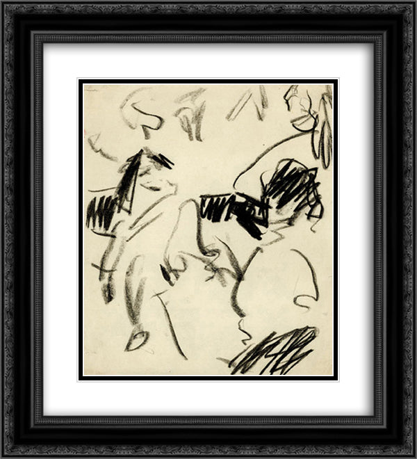 The French are Sitting on the Couch 20x22 Black Ornate Wood Framed Art Print Poster with Double Matting by Kirchner, Ernst Ludwig