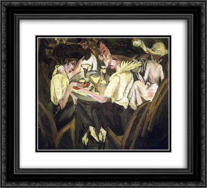 The Garden Cafe 22x20 Black Ornate Wood Framed Art Print Poster with Double Matting by Kirchner, Ernst Ludwig