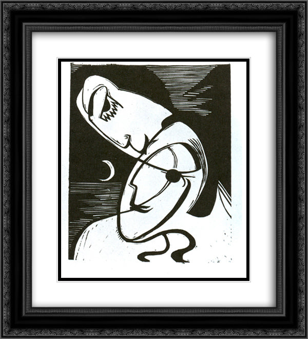 The Kiss 20x22 Black Ornate Wood Framed Art Print Poster with Double Matting by Kirchner, Ernst Ludwig