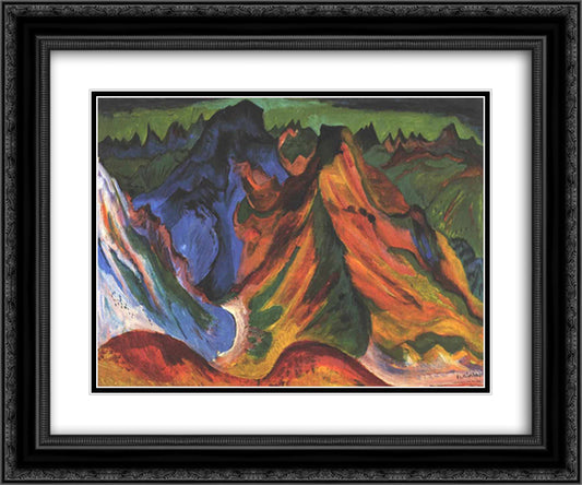 The Mountain 24x20 Black Ornate Wood Framed Art Print Poster with Double Matting by Kirchner, Ernst Ludwig