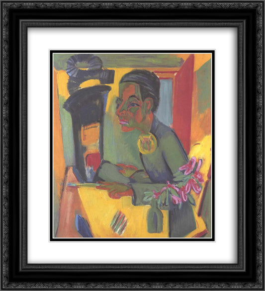 The Painter. Self-portrait 20x22 Black Ornate Wood Framed Art Print Poster with Double Matting by Kirchner, Ernst Ludwig