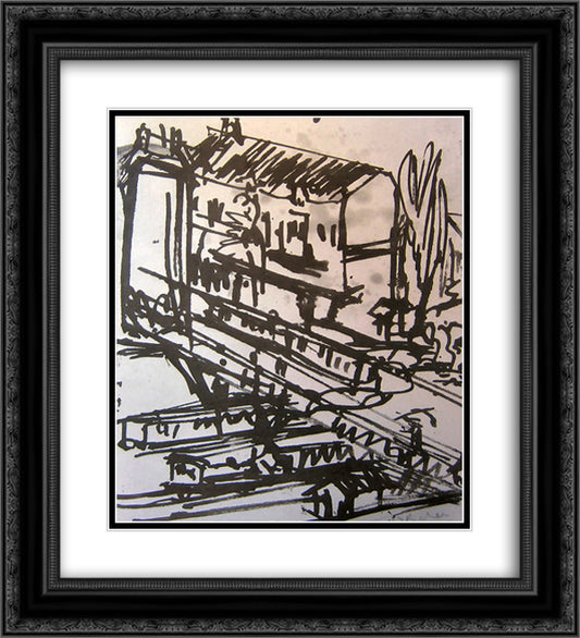 The Railway Overpass 20x22 Black Ornate Wood Framed Art Print Poster with Double Matting by Kirchner, Ernst Ludwig