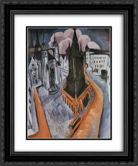 The Red Tower in Halle 20x24 Black Ornate Wood Framed Art Print Poster with Double Matting by Kirchner, Ernst Ludwig