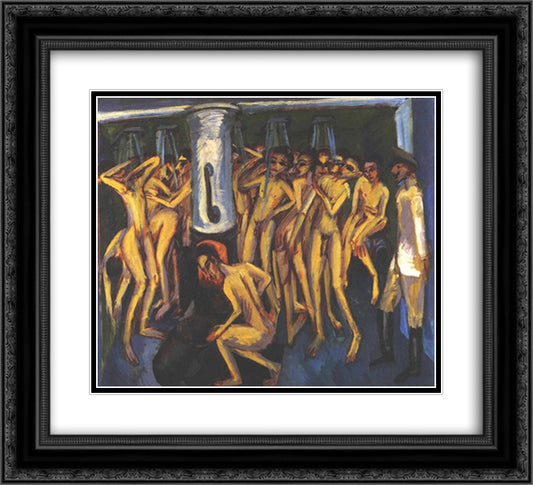 The Soldier Bath 22x20 Black Ornate Wood Framed Art Print Poster with Double Matting by Kirchner, Ernst Ludwig