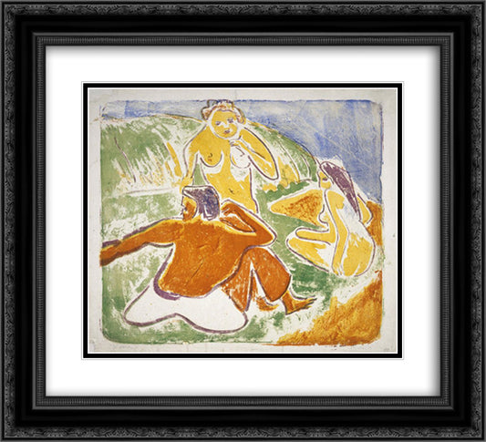 Three Bathers on the Beach 22x20 Black Ornate Wood Framed Art Print Poster with Double Matting by Kirchner, Ernst Ludwig