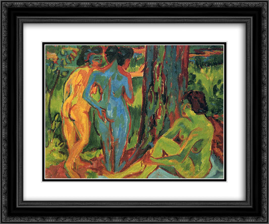 Three Nudes 24x20 Black Ornate Wood Framed Art Print Poster with Double Matting by Kirchner, Ernst Ludwig