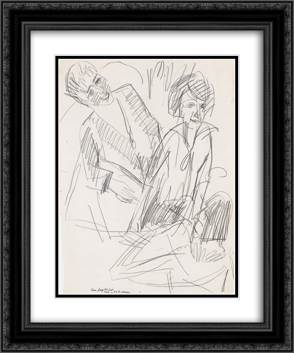 Three Women 20x24 Black Ornate Wood Framed Art Print Poster with Double Matting by Kirchner, Ernst Ludwig