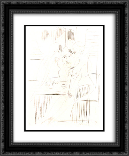 Three Women in a Cafe 20x24 Black Ornate Wood Framed Art Print Poster with Double Matting by Kirchner, Ernst Ludwig