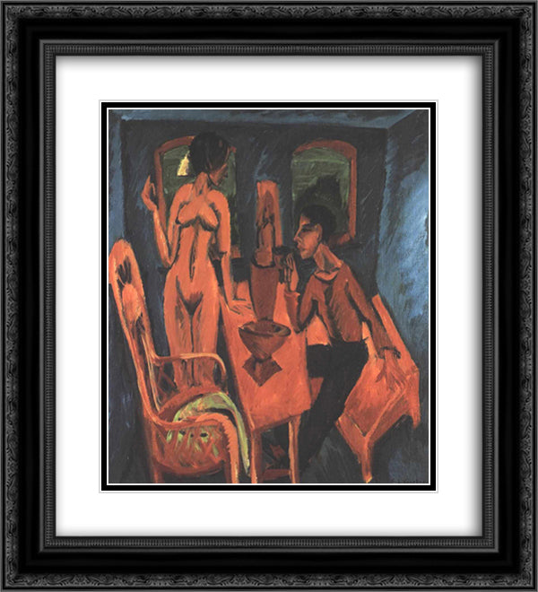 Tower Room. Self Portrait with Erna 20x22 Black Ornate Wood Framed Art Print Poster with Double Matting by Kirchner, Ernst Ludwig