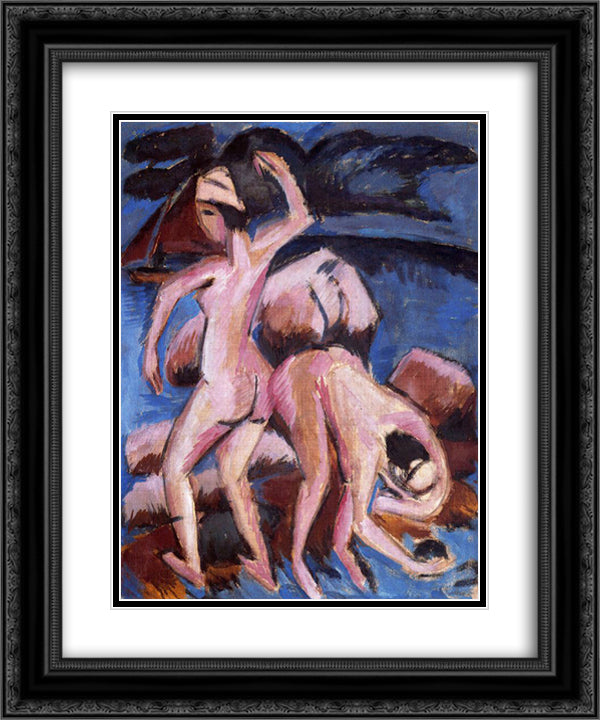 Two Bathers 20x24 Black Ornate Wood Framed Art Print Poster with Double Matting by Kirchner, Ernst Ludwig