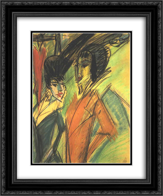 Two Cocottes 20x24 Black Ornate Wood Framed Art Print Poster with Double Matting by Kirchner, Ernst Ludwig