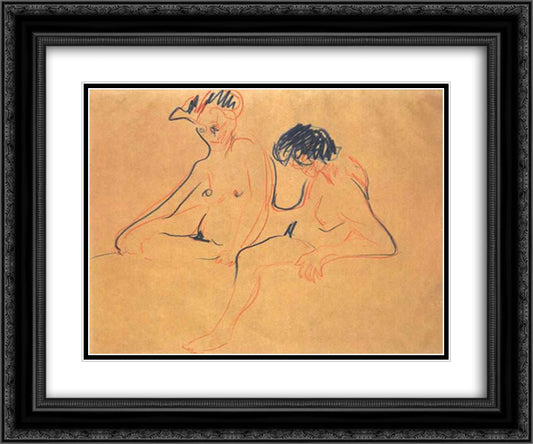 Two Female Nudes 24x20 Black Ornate Wood Framed Art Print Poster with Double Matting by Kirchner, Ernst Ludwig